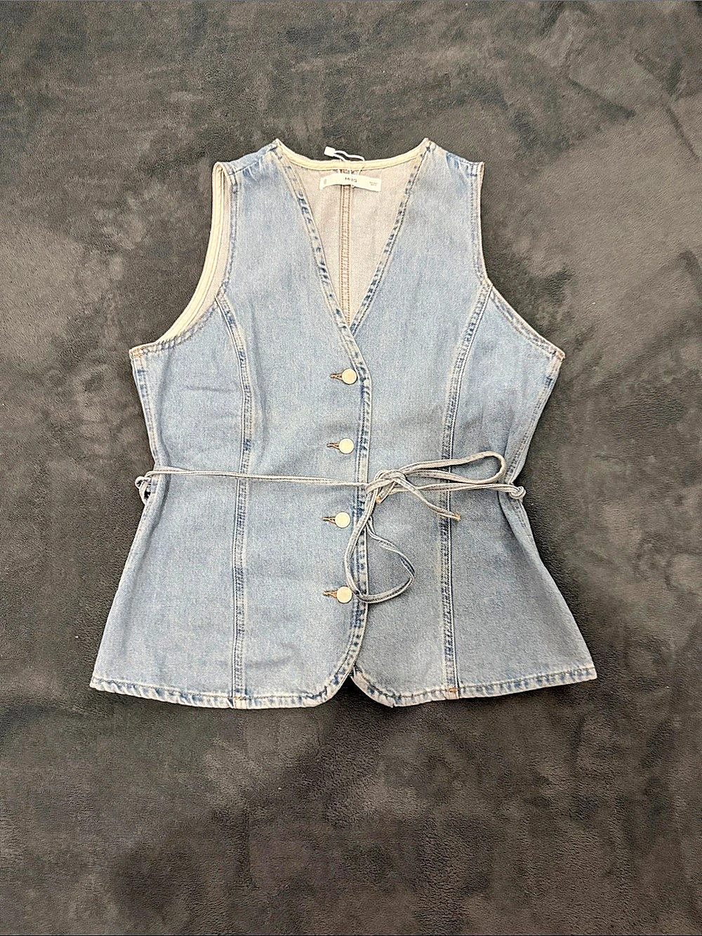 Mango- Denim Vest with Waist Tie Size Large